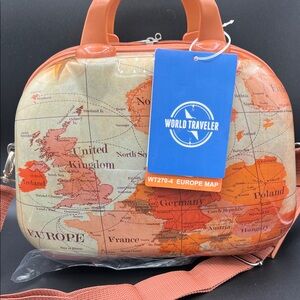 Europe Map Print Travel Bag - Orange and Tan